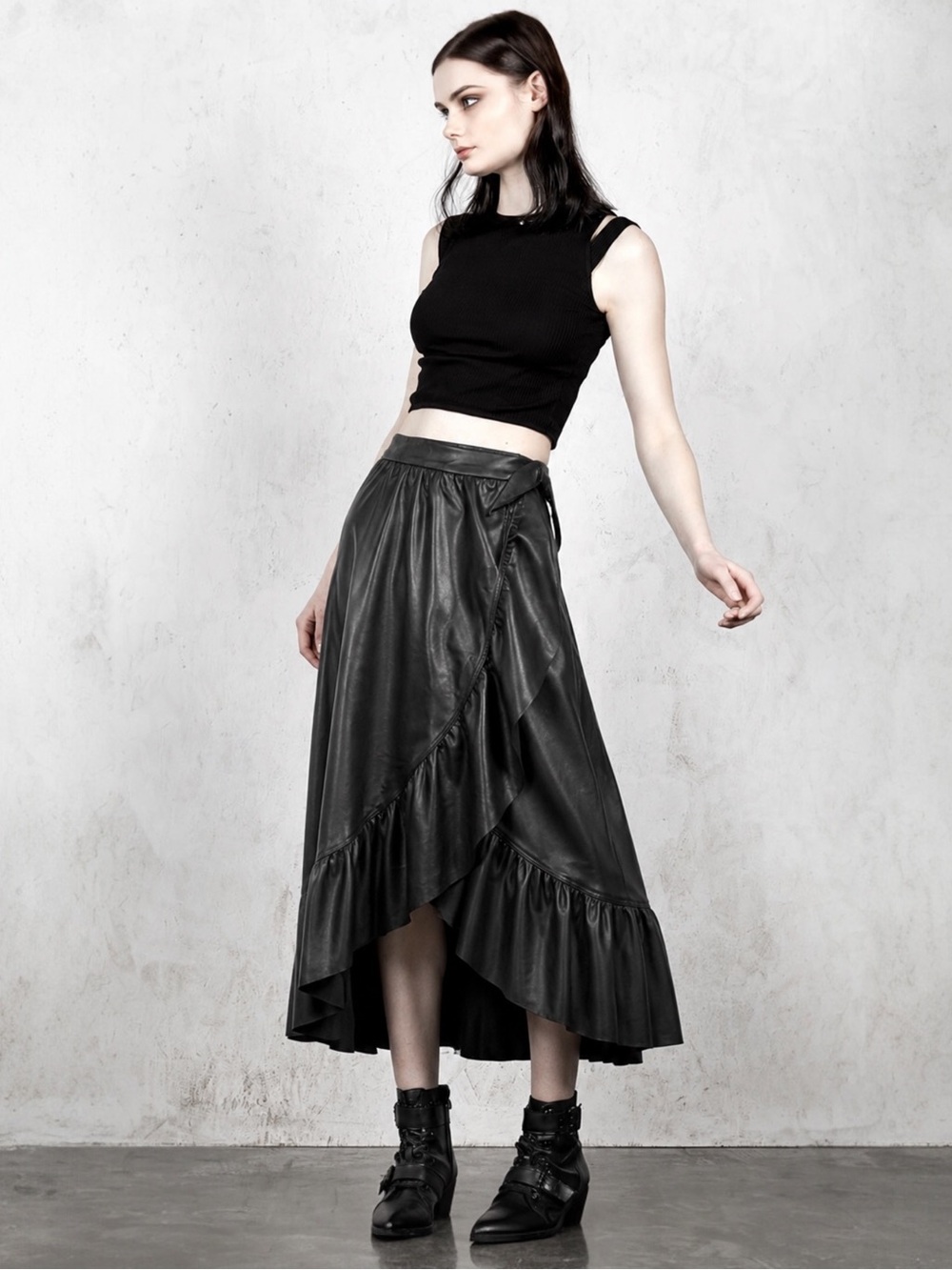 Femme-Goth Vegan Leather Midi Skirt Alternative to $$ Zimmerman Lady Beetle Midi